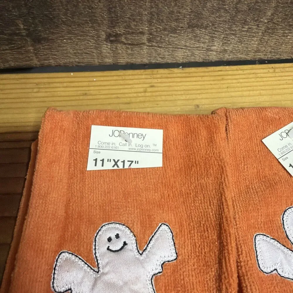 Set Of 4 Orange Halloween Towels Ghost Boo JCPenney 11x17 New